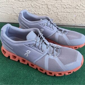 On Running Men's Cloud Running Shoes - Light Gray with Coral Orange Sole